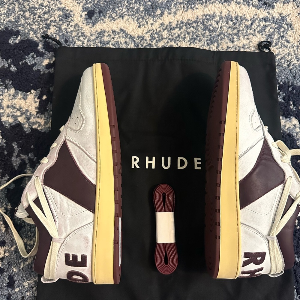 RHUDE WHITE/MAROON RHECESS LOW SNEAKERS SIZE 8 - Picture 2 of 9